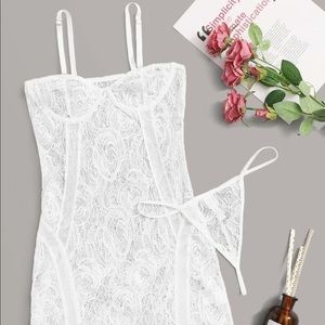 Floral Lace Underwire Slip w/Thong SEXY Medium